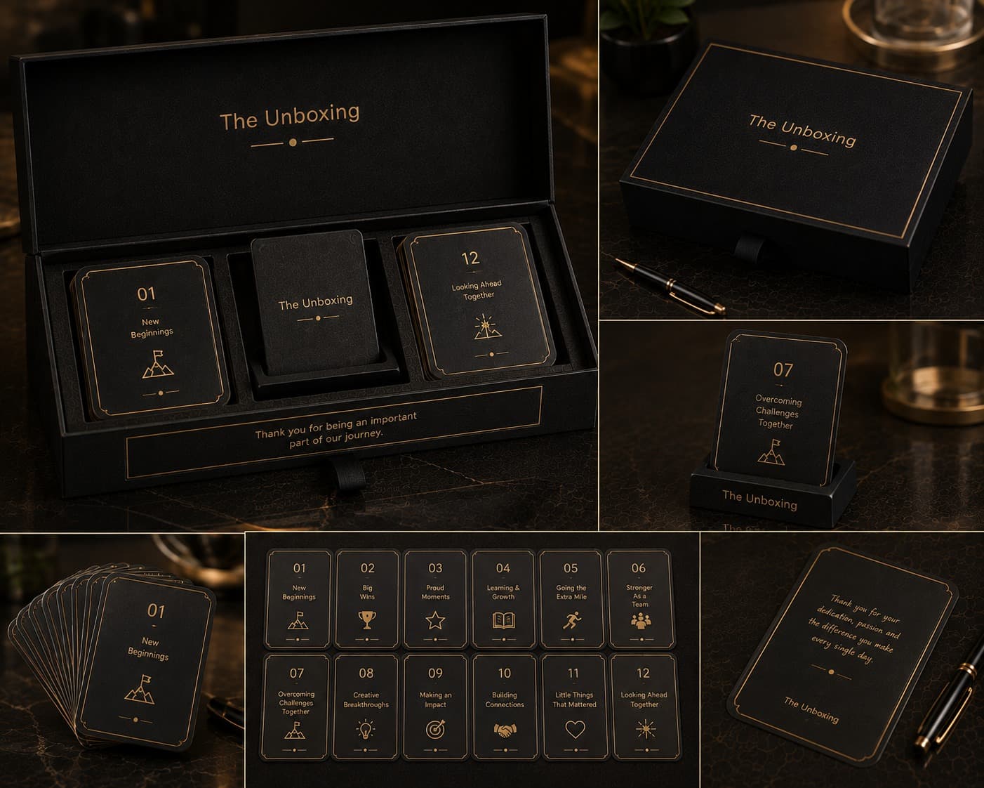 Twelve-moment appreciation card set for team milestones