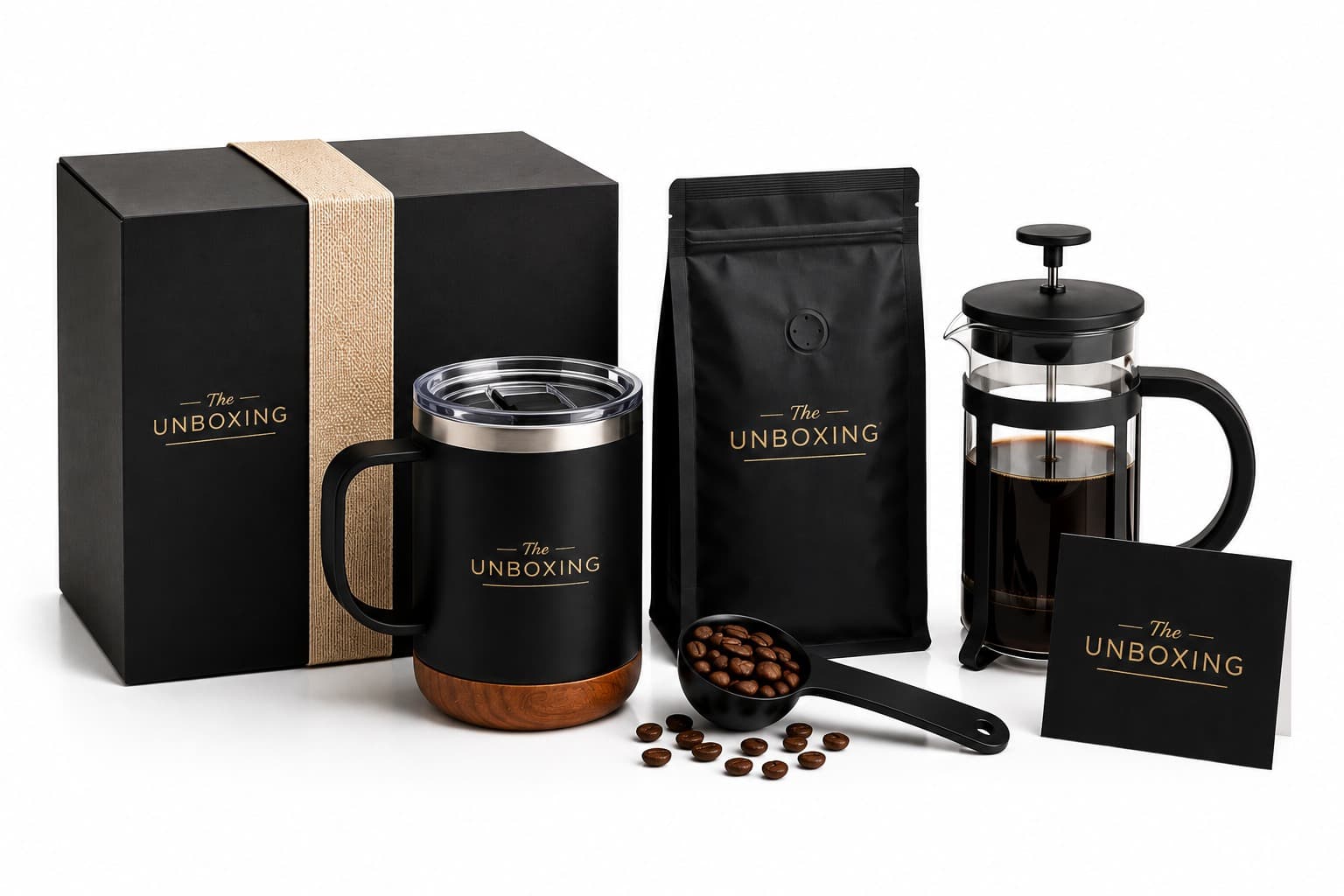 Specialty coffee gift set with tumbler, beans and French press