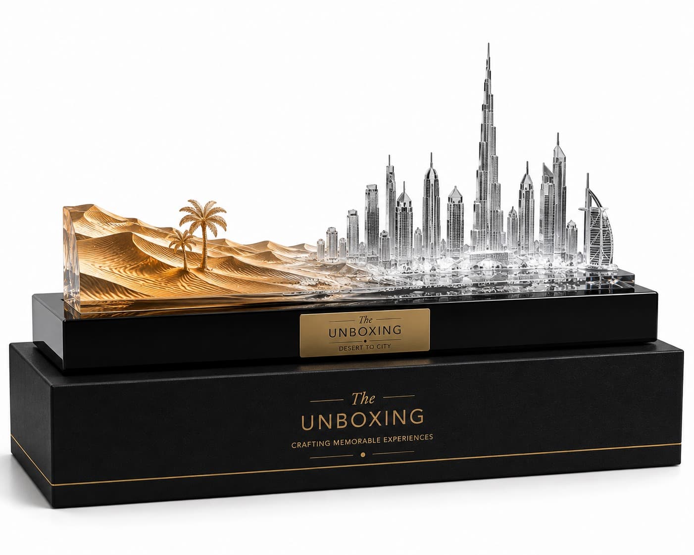 Desert-to-city crystal sculpture inspired by the UAE