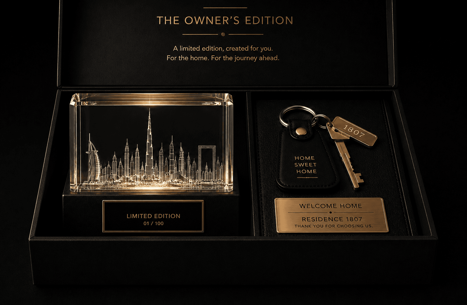 Owner's edition handover box with crystal skyline and residence keys