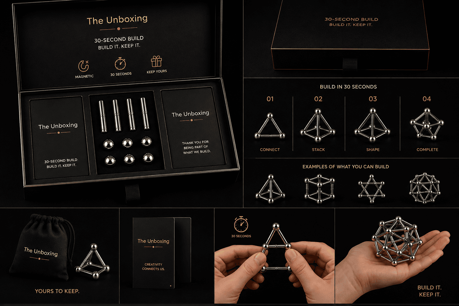 Magnetic 30-second build kit for exhibition visitors