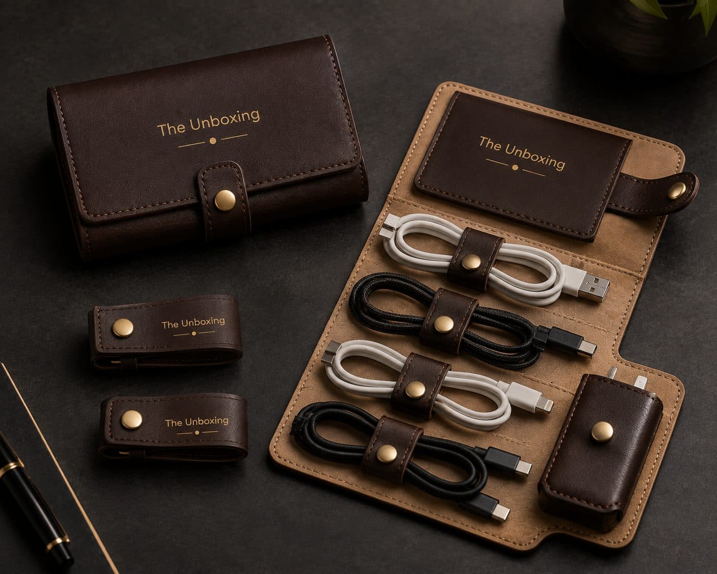 LEATHER CABLE ORGANIZER SET