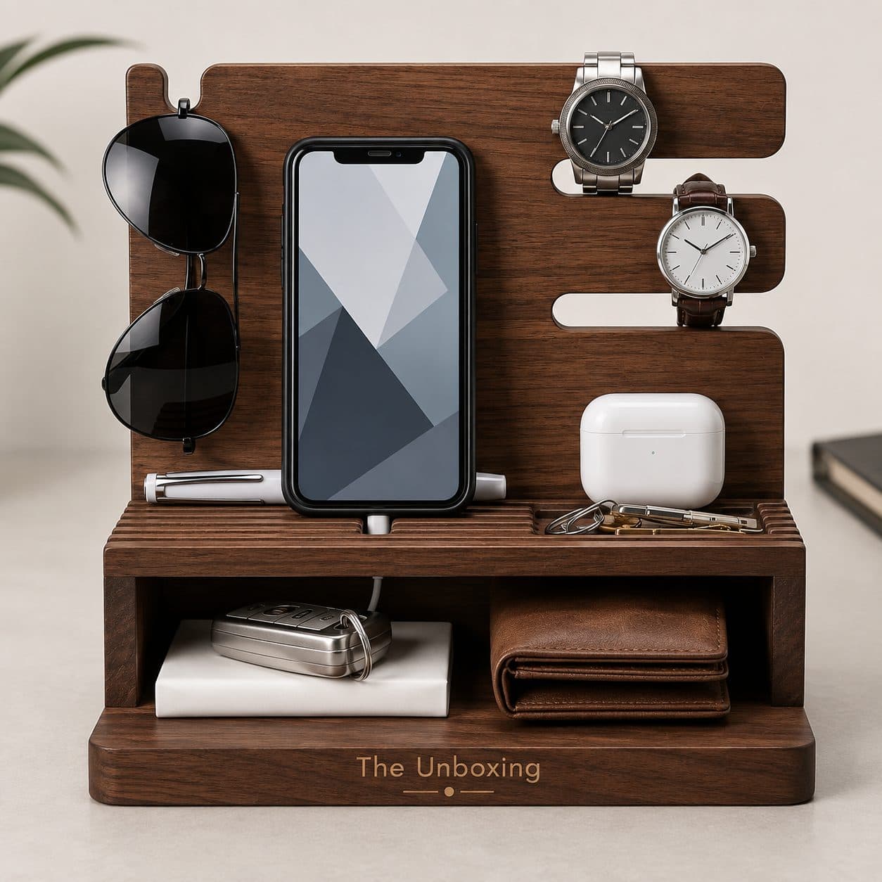 Walnut Tech Valet Organizer
