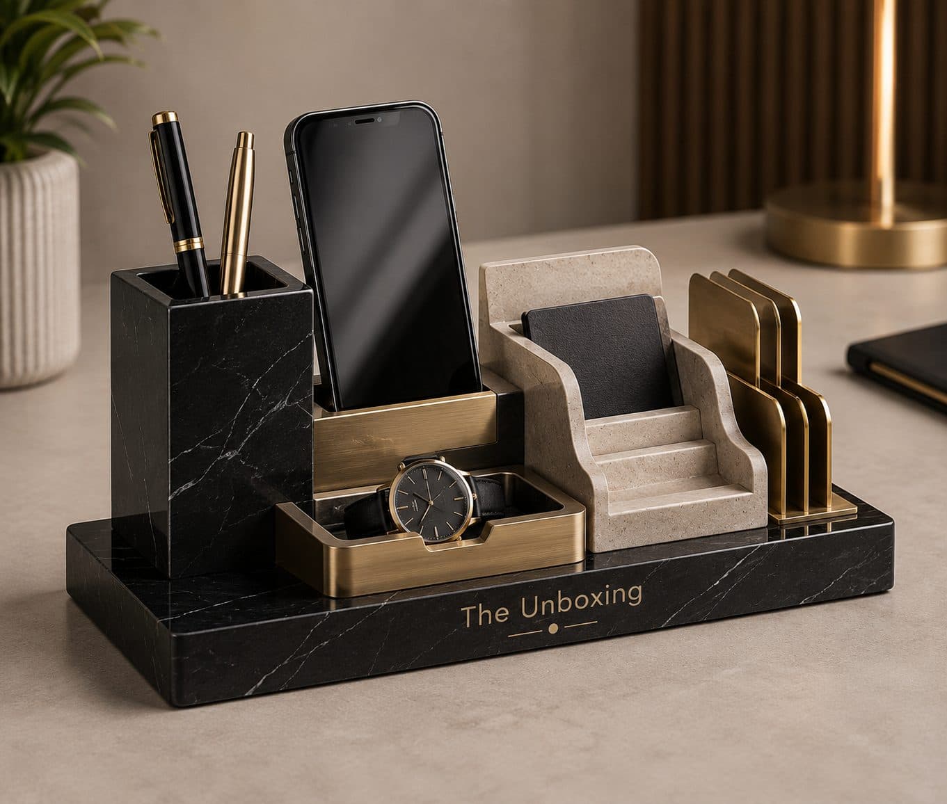Marble and Brass Desk Organizer