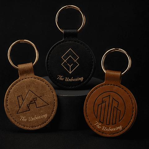 Circular Logo Leather Keychains