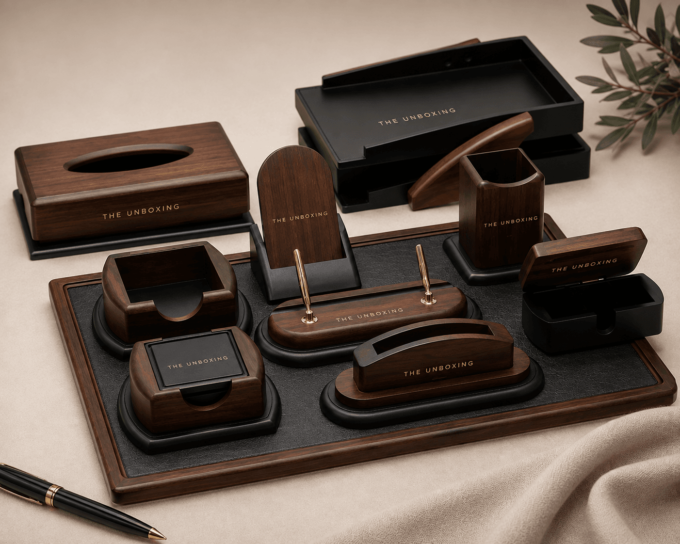 Executive Wood Desk Organizer Set