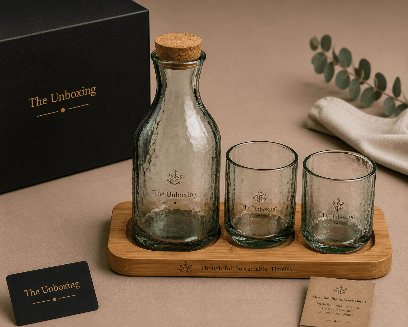 RECYCLED GLASS CARAFE SETBeautifully made. Thoughtfully remade.